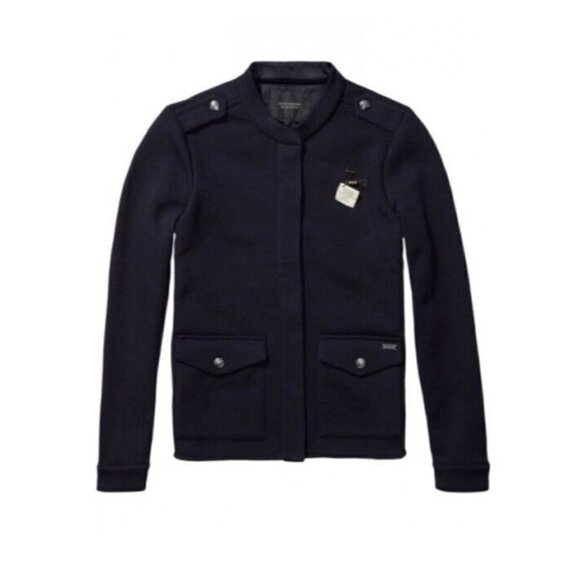 Maison Scotch & Soda Womens Military Sweat Jacket Sz 2 M Navy Blue Athleisure - Picture 1 of 8